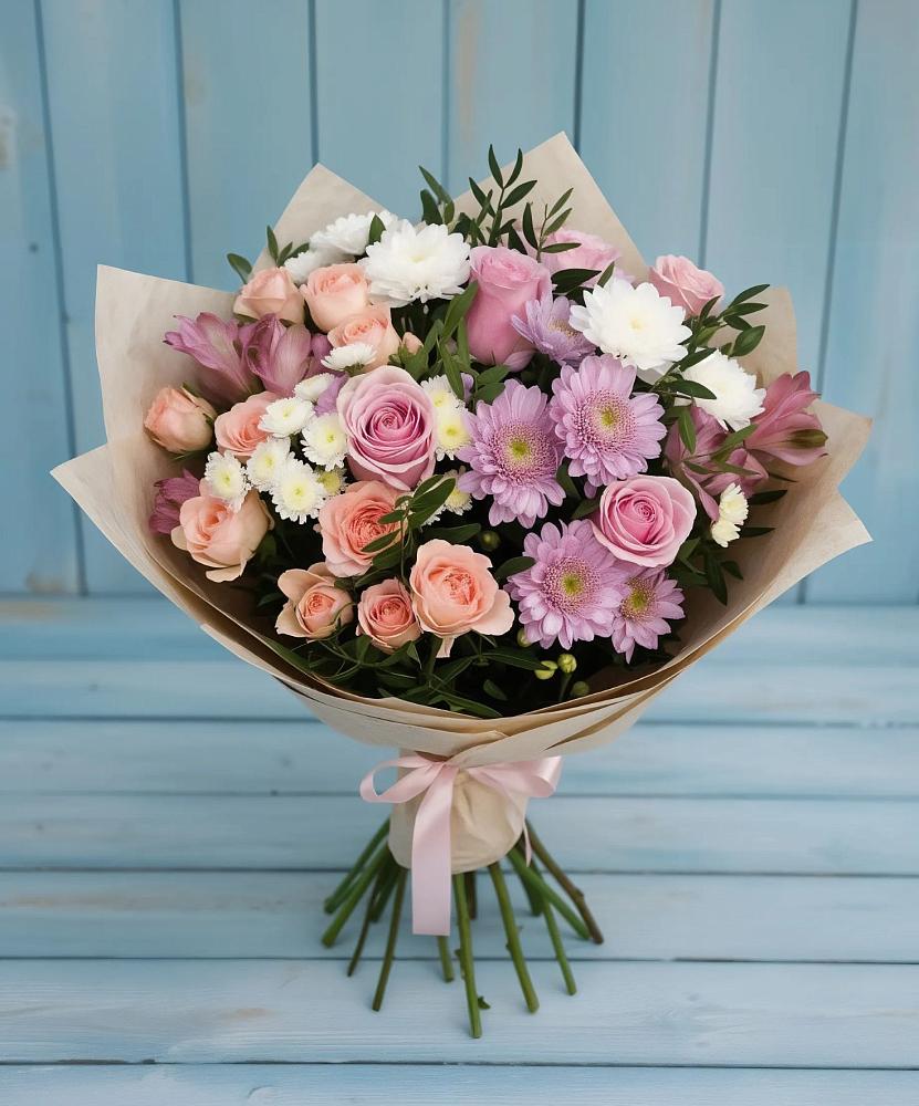Букет цветов из: Хризантемы, Розы и Альстромерии в Горбово
