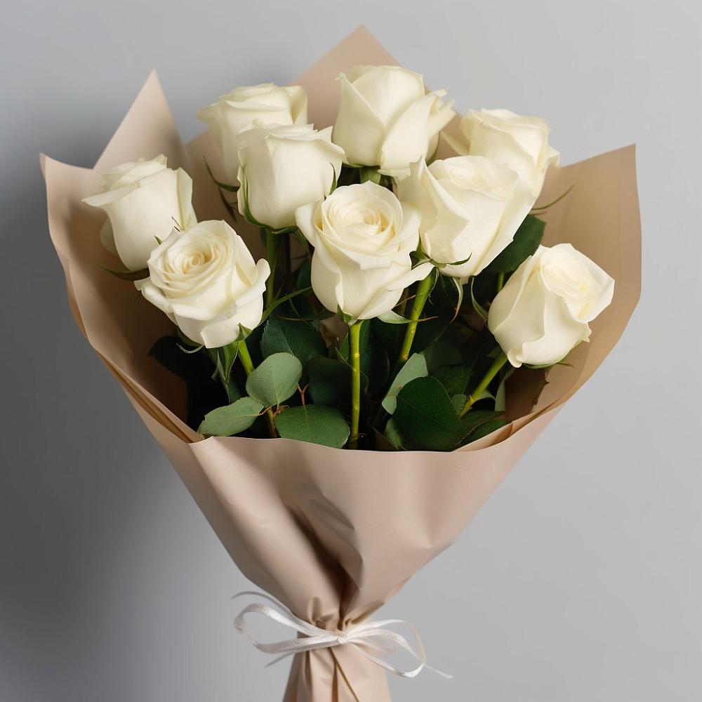 Букет 9 Белых роз Эдлесс Лав в Горбово