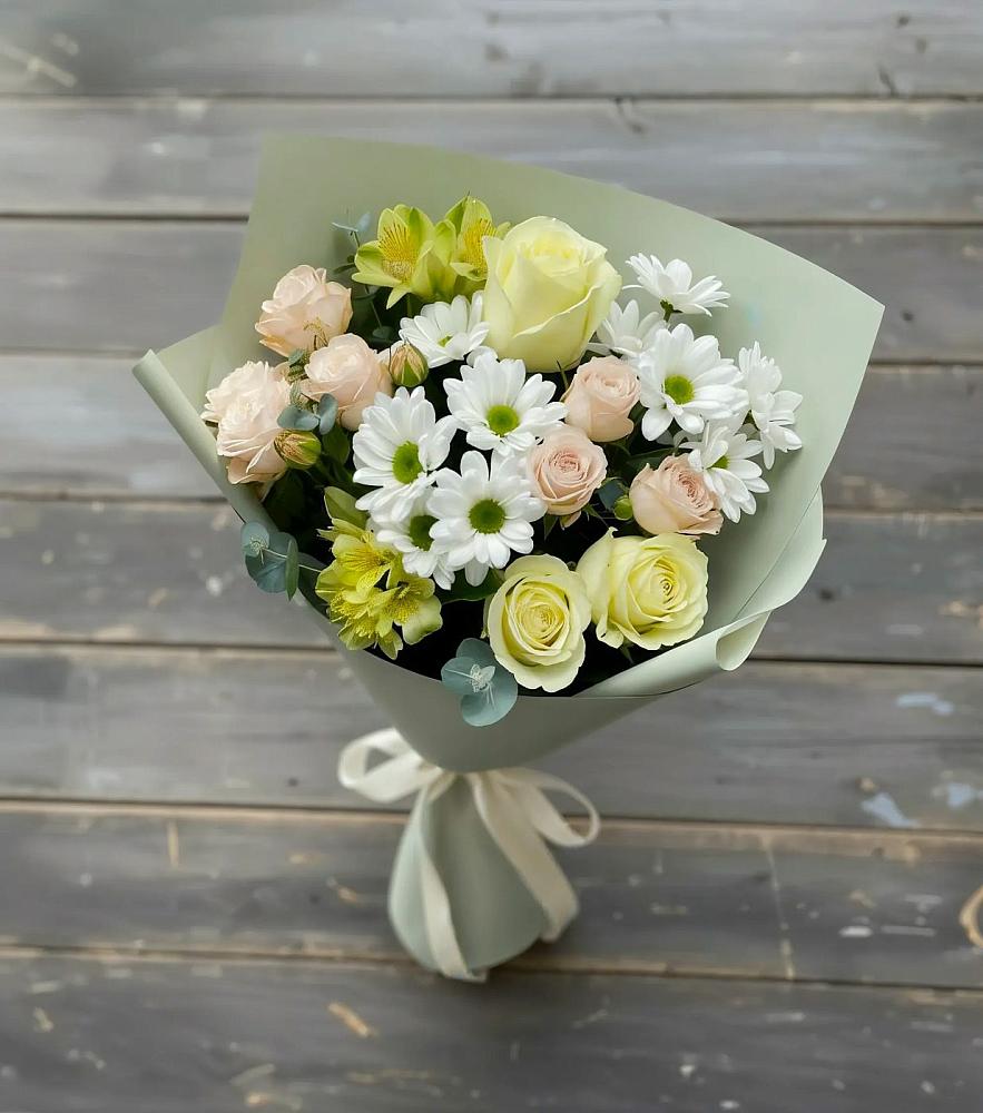 Букет цветов из: Альстромерии, Розы и Хризантемы в Горбово