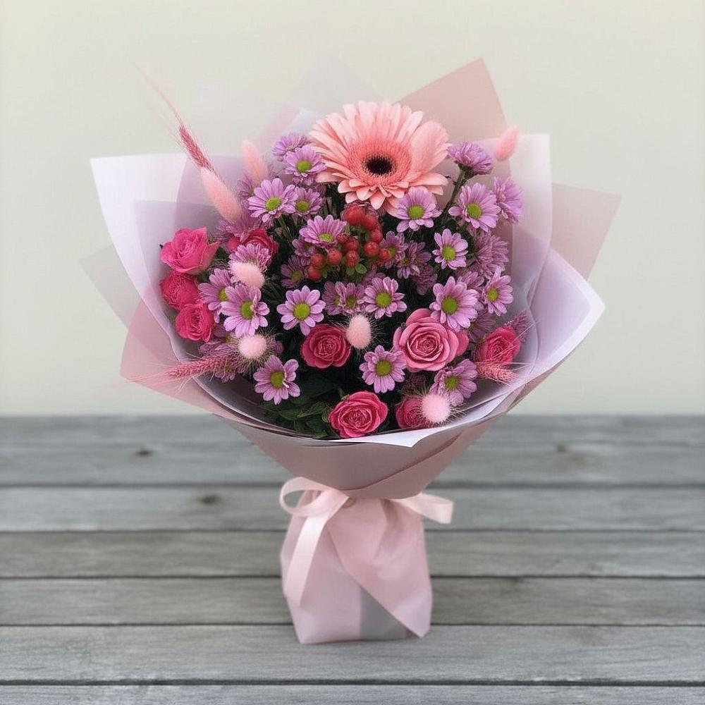 Букет цветов из: Розы, Герберы и Хризантемы в Горбово