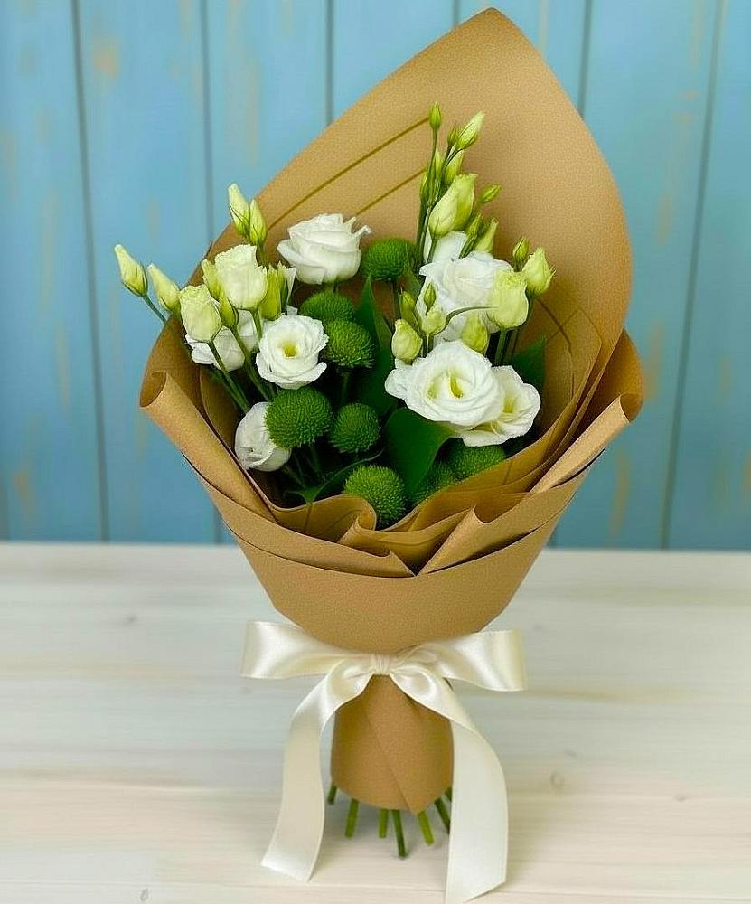 Букет цветов из: Хризантемы и Лизиантусы в Горбово