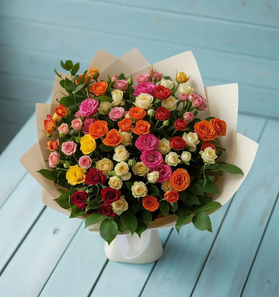 Букет Микс из разноцветных кустовых роз в Горбово