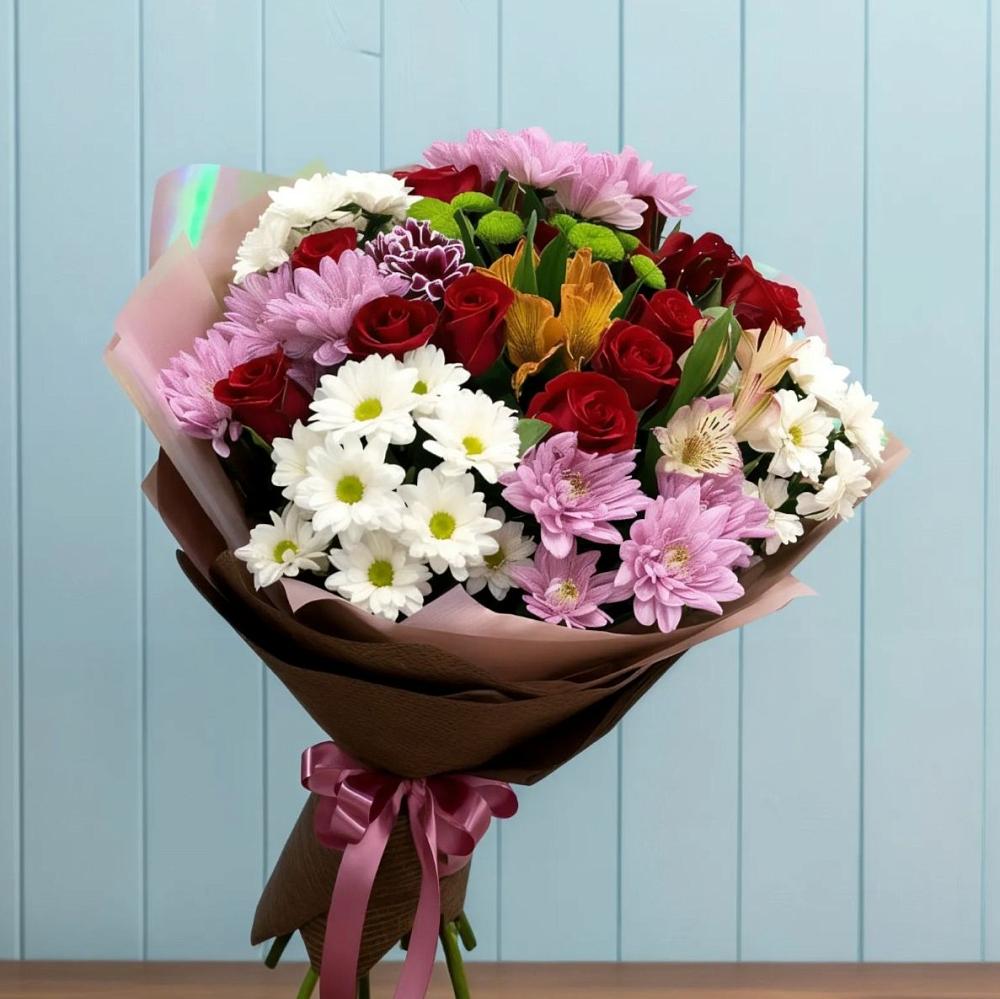 Букет цветов из: Розы, Хризантемы и Альстромерии в Горбово