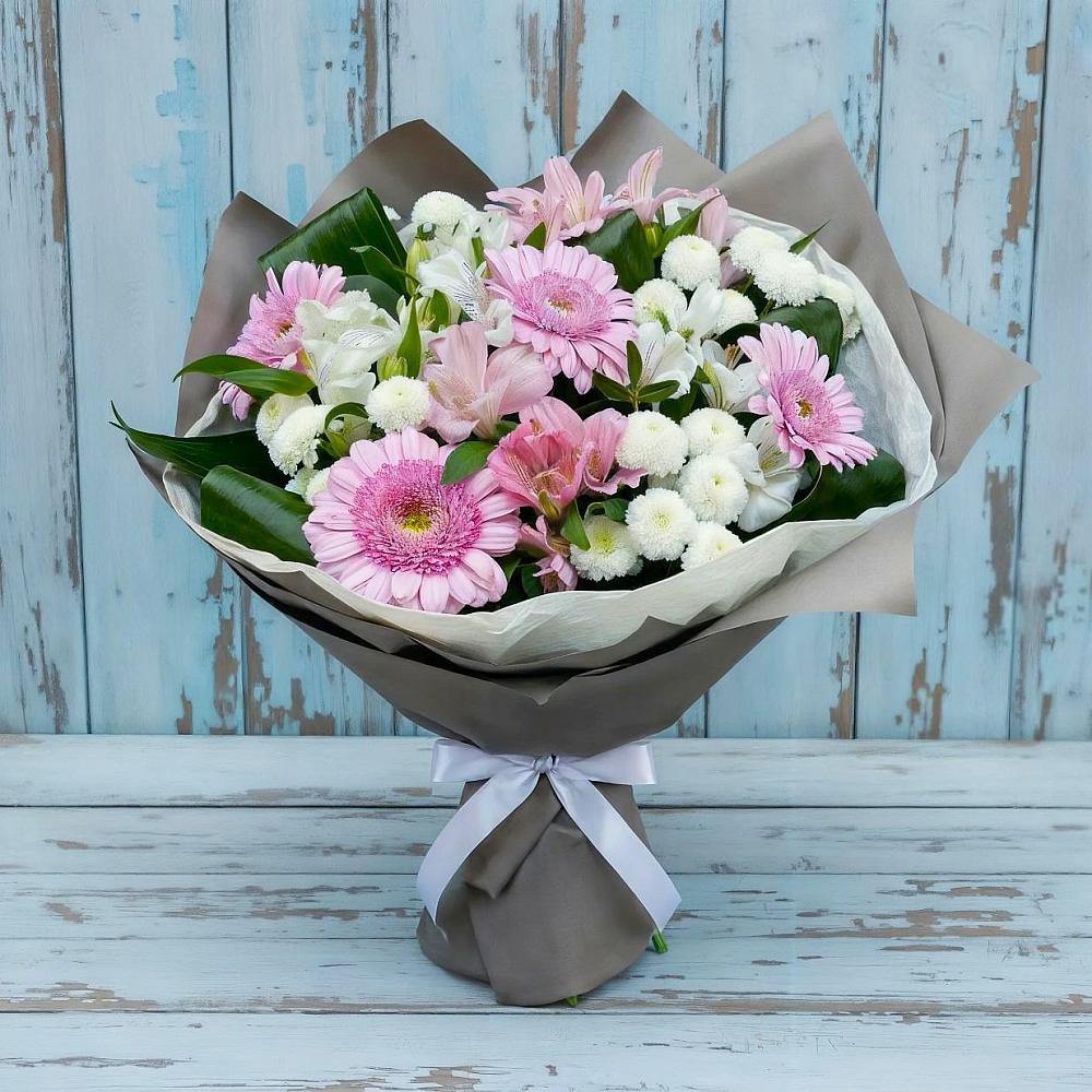Букет цветов из: Герберы, Альстромерии и Хризантемы в Горбово